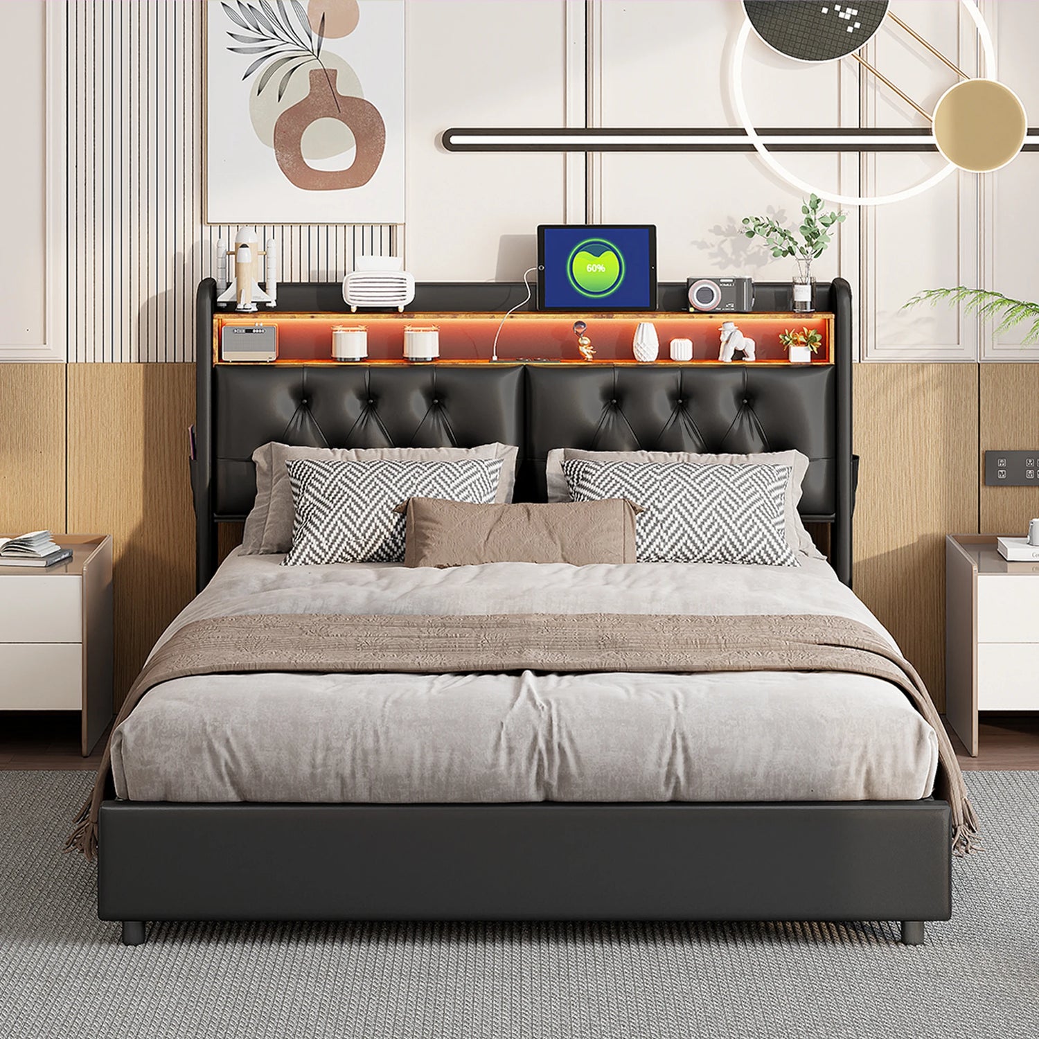 Rangements intégrés sous le lit avec mécanisme pneumatique