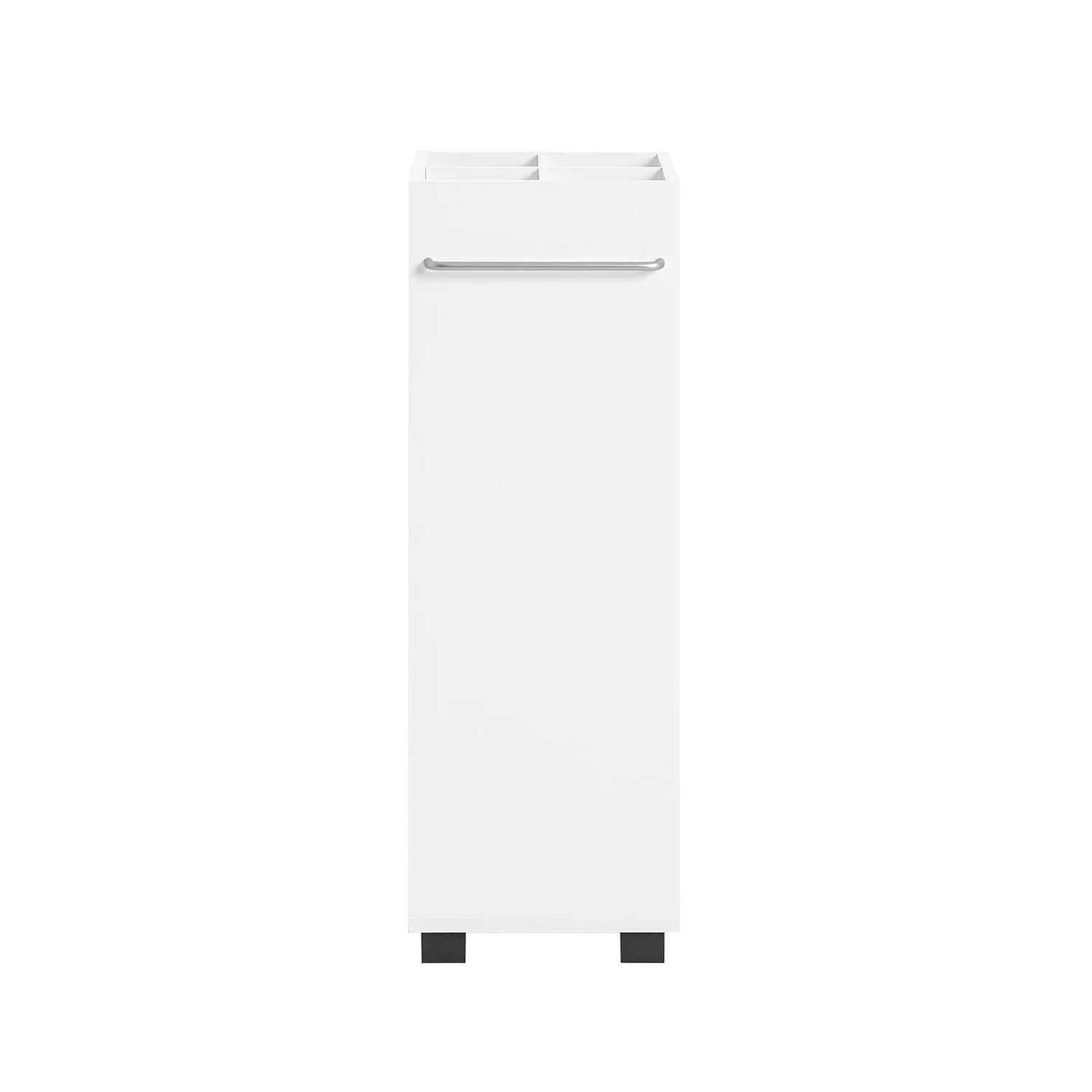 Armoire de salle de bain blanche montrant les tiroirs et compartiments ouverts