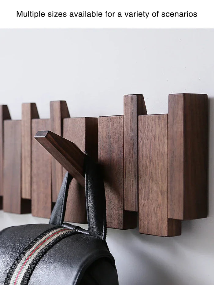 Porte-manteau mural en bois noyer noir avec 4 crochets design piano