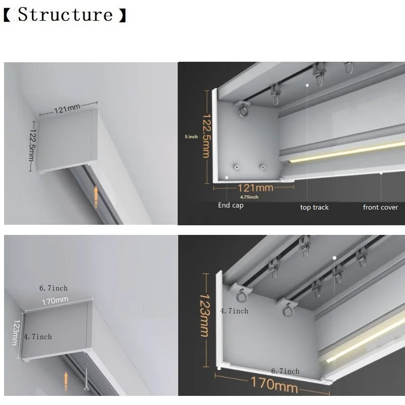 Double rail rideau plafond avec rideaux occultants