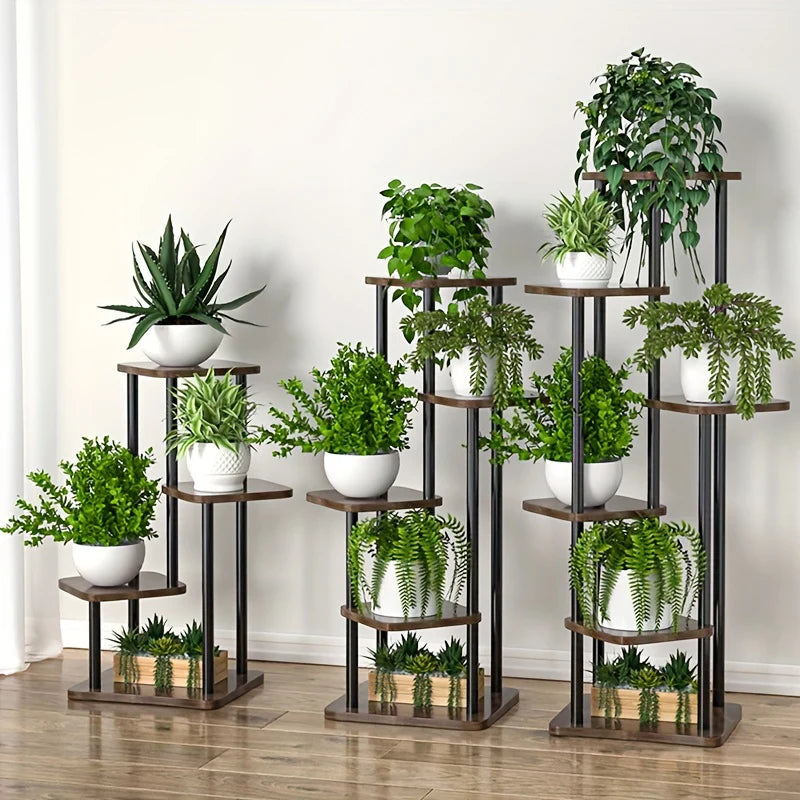 Vue de côté de l'étagère à plantes montrant sa stabilité et design