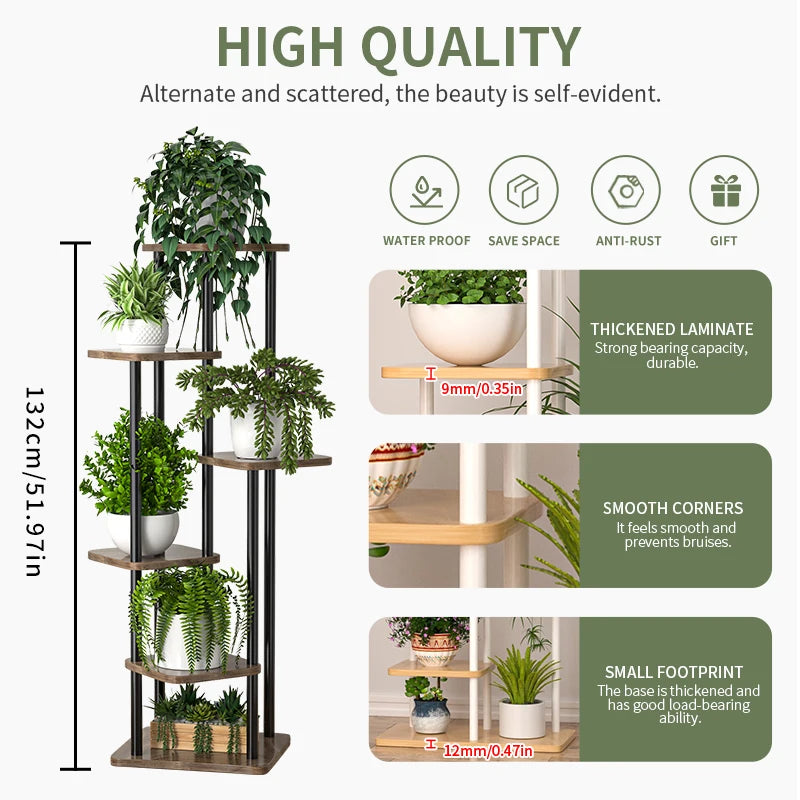 Étagère à plantes support de fleurs avec pots variés en décoration intérieure