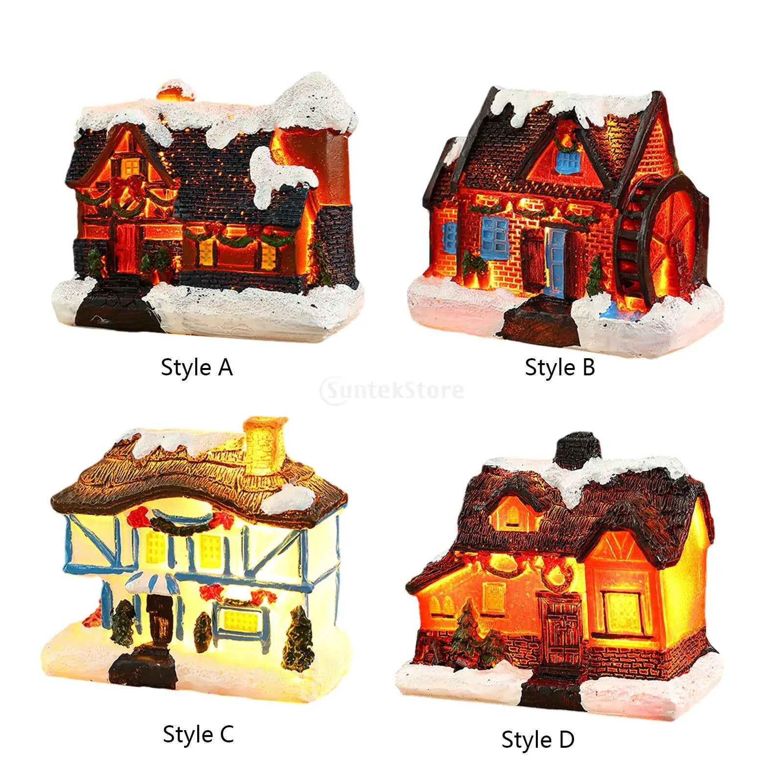 Maison de village de Noël en résine avec lumière LED - Décoration hivernale