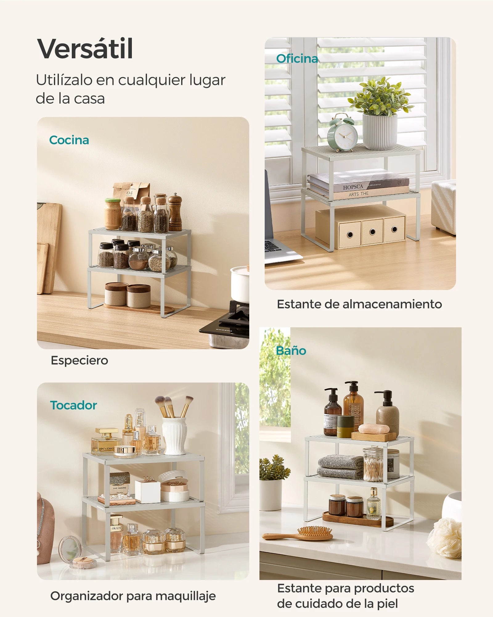 Étagère cuisine métal gris clair pour épices