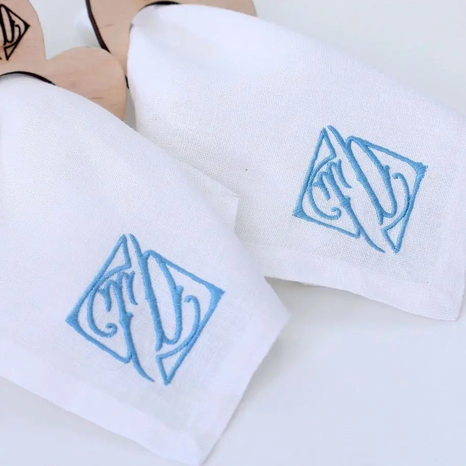 Serviette de table lin blanche monogramme élégant