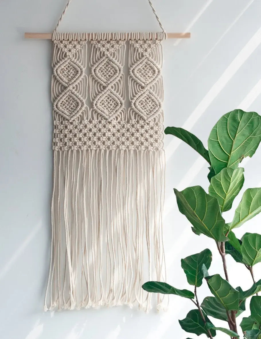 Détail du tissage macramé coton beige