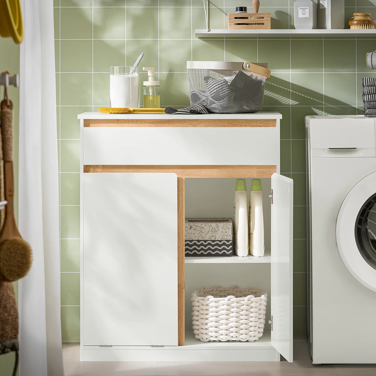 Armoire de toilette avec porte basculante et bac à linge