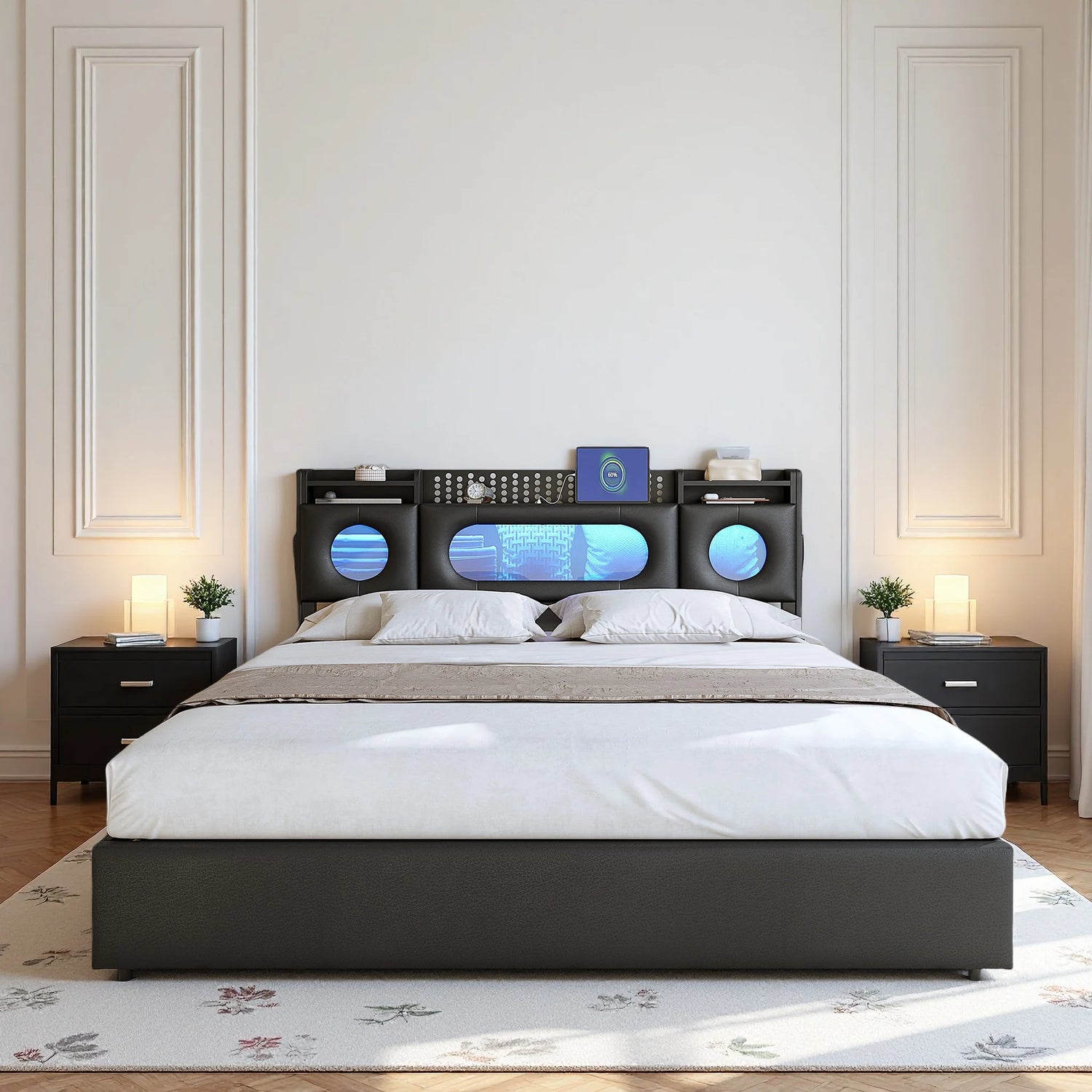 Lit assemblé dans une chambre décorée avec ambiance chaleureuse