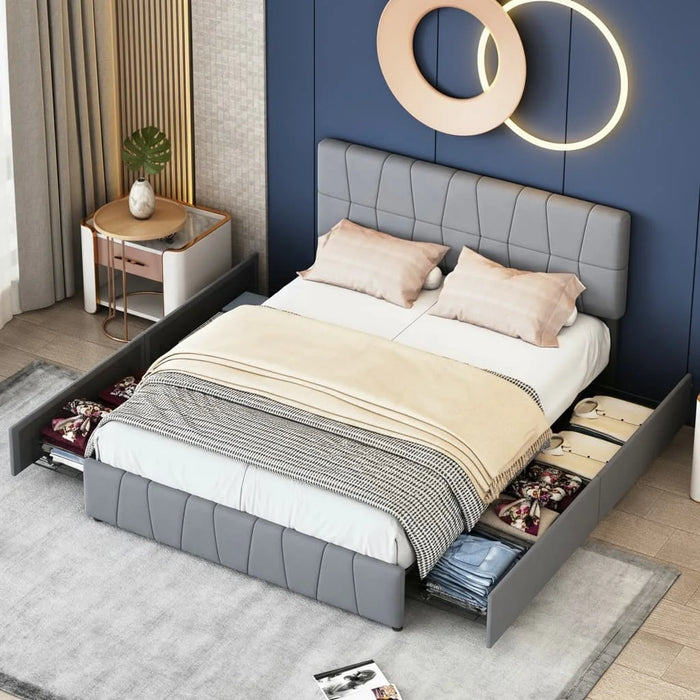 Lit double capitonné gris 160x200 cm avec tête de lit réglable