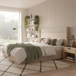 Tête de lit design avec trois panneaux rembourrés en tissu