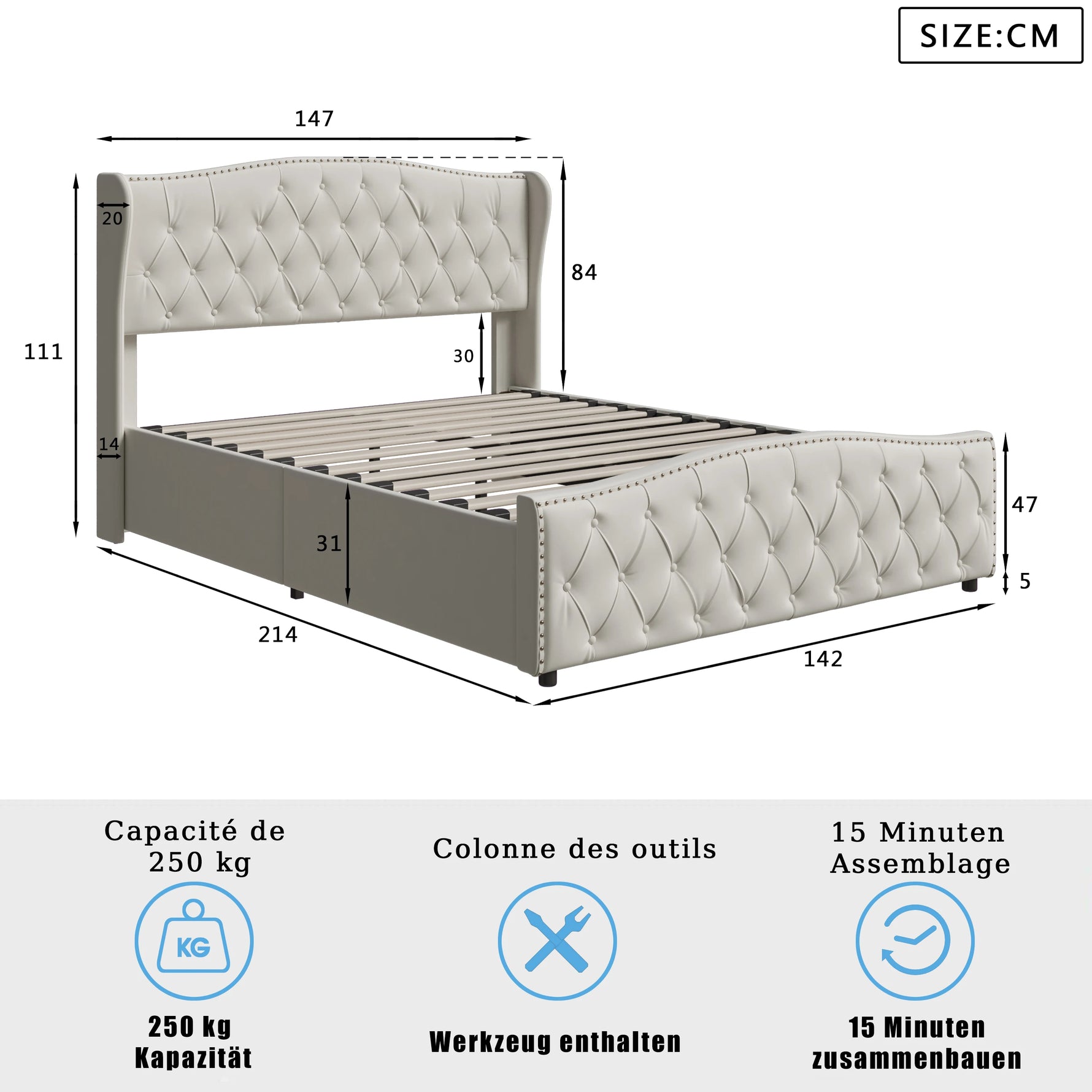 Détail du capitonnage et du velours du lit double