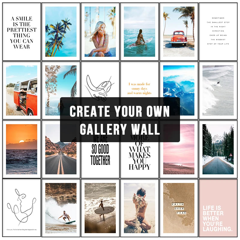Affiche de motivation voyage Nature été plage sable surf sans cadre sur toile