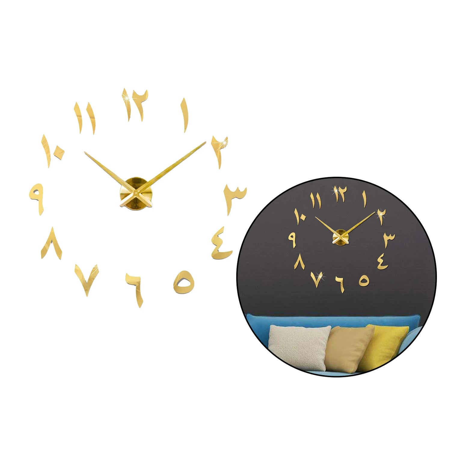 Détail de la surface miroir acrylique de l'horloge murale