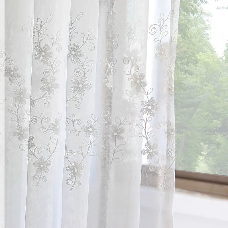 White Embroidered Tulle Curtains for Windows - Elegant Interior Decoration