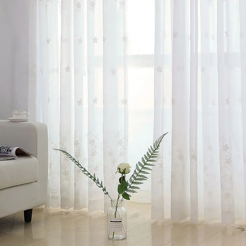 White Embroidered Tulle Curtains for Windows - Elegant Interior Decoration