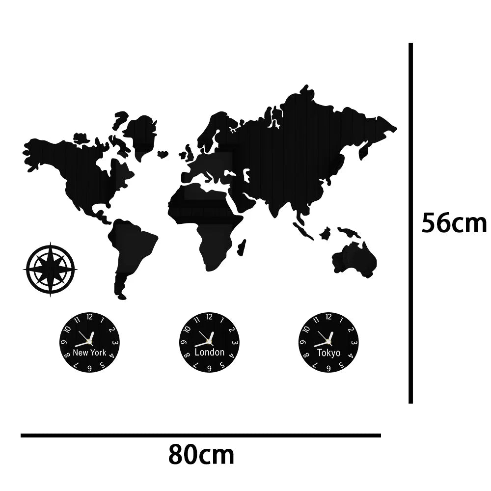 Horloge murale carte du monde avec fuseaux horaires en vert