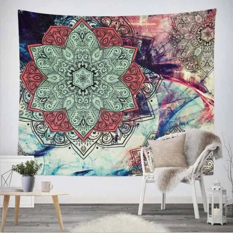 Tapisserie mandala marron olive pour salon