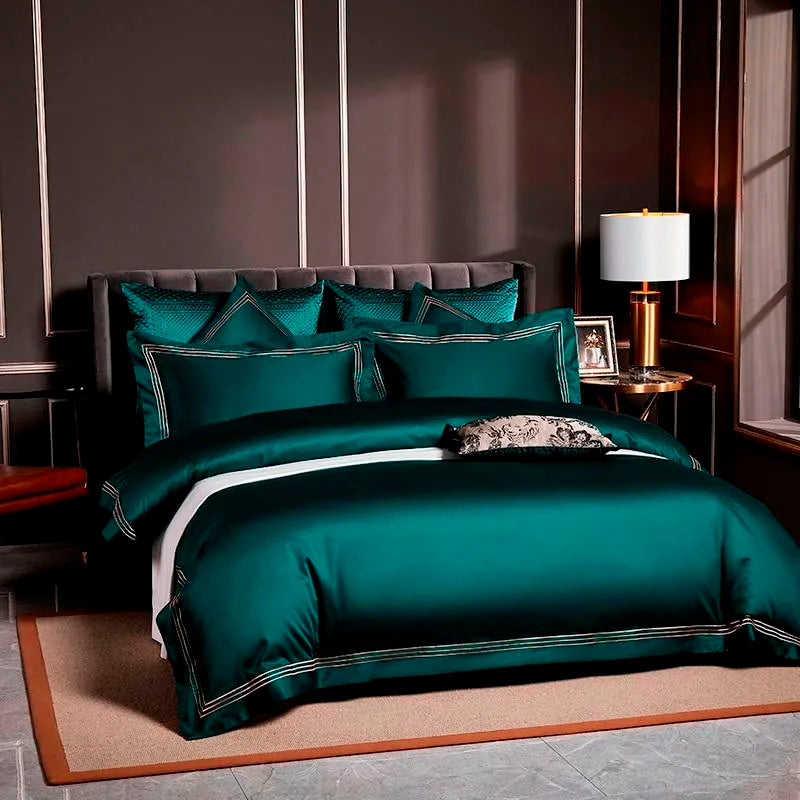 Housse de couette brodée 600TC bleu