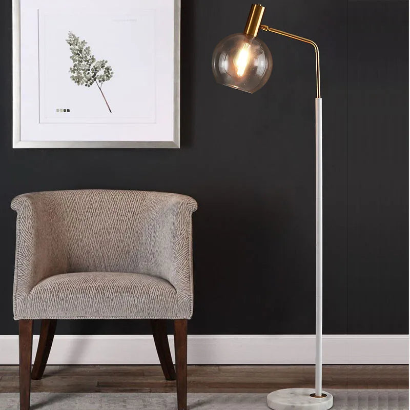 Lampe de chevet design verre rouge et pied bleu