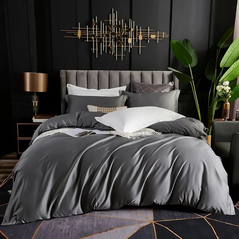 Détail du tissu sergé de la parure de lit gris