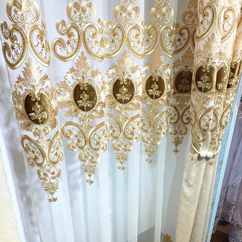 Superb Embroidered Blackout Curtain Beige for Living Room and Bedroom