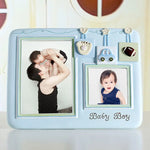 Cadre photo bébé résine bleu avec motif voiture