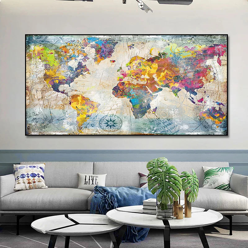Impression murale carte du monde en style contemporain