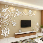 Sticker mural en acrylique miroir avec motif floral pour salon