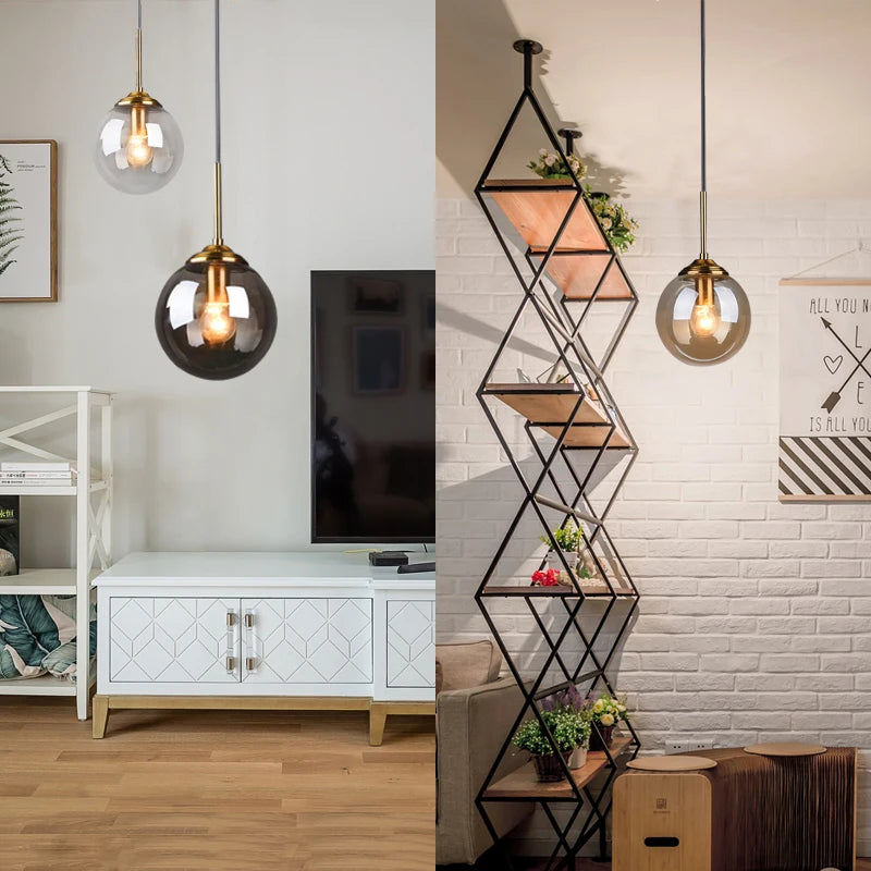 Lampe suspendue ambre dans une chambre