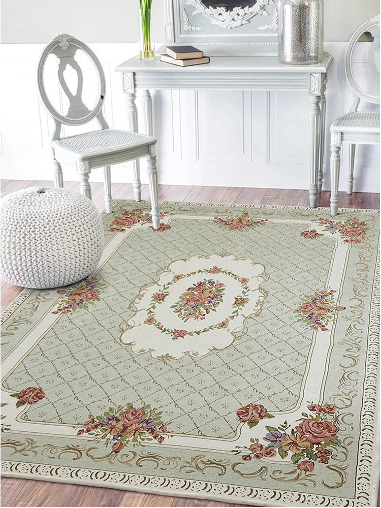 Tapis fleuri vert clair chambre