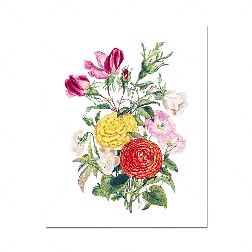 Un bouquet de fleurs colorées et vibrantes, comprenant des roses rouges, jaunes et roses aux pétales délicats.