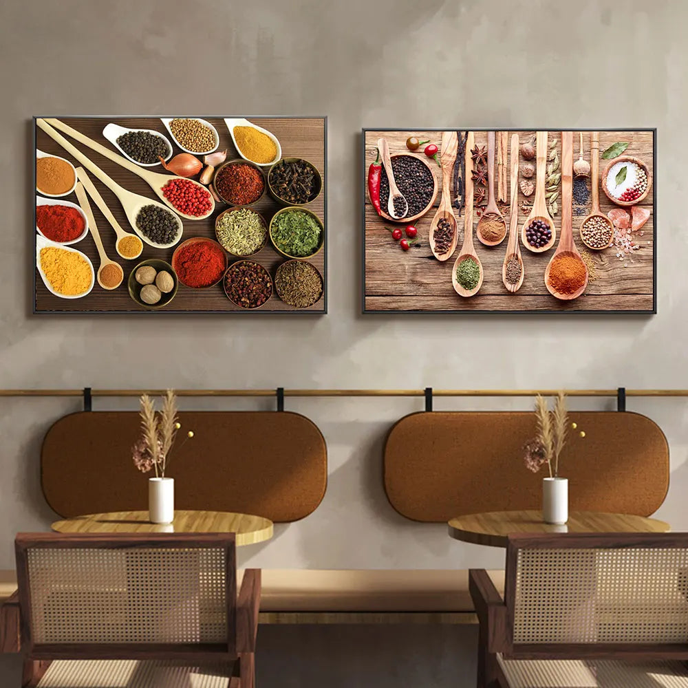 Tableau rectangle horizontal avec motifs de poivrons et cuillère