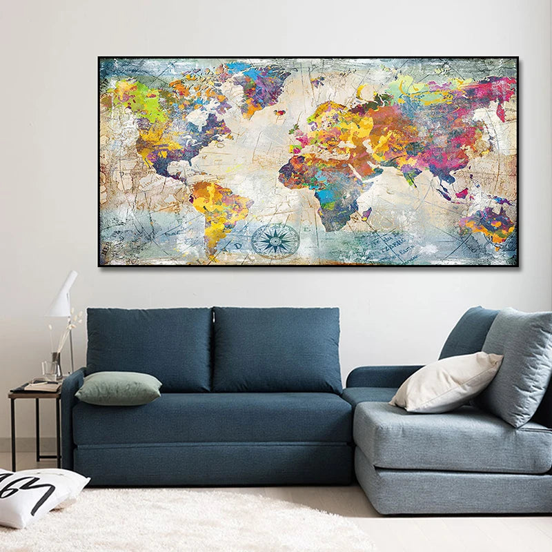 Toile d'art mural carte du monde sans cadre
