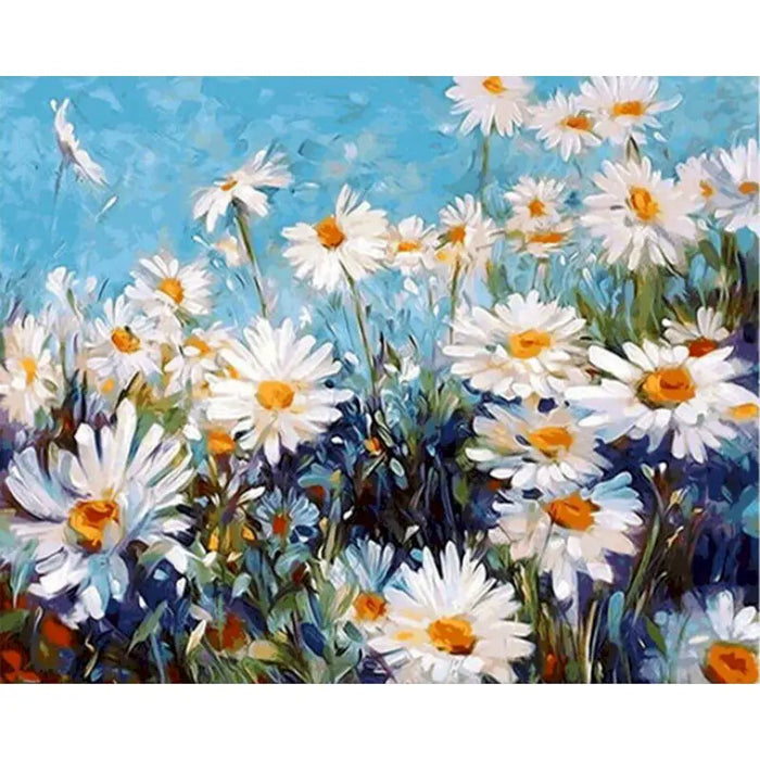 Tableau peinture par numéros fleurs blanches acrylique sur toile