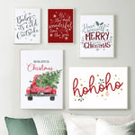 Affiche d'art mural Noël arbre joyeux sur toile rouge