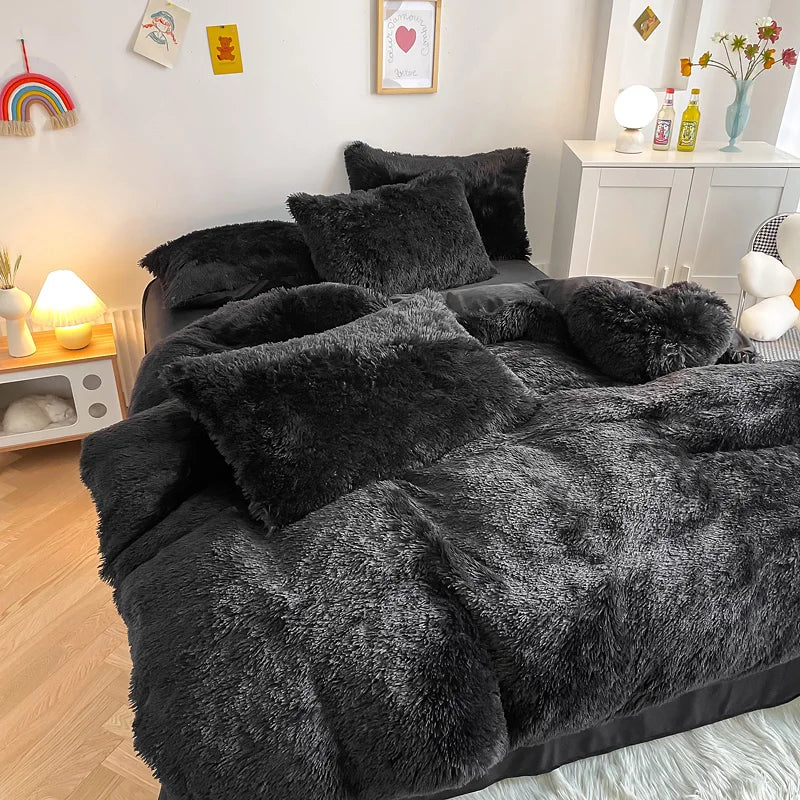 Housse de couette shaggy polaire corail