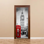 Sticker porte interieur 3D avec effet paysage sur une porte blanche