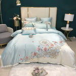 Parure de lit satin coton brodé fleurs blanche 4 pièces