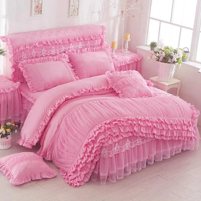 Ensemble housse de couette dentelle gris clair