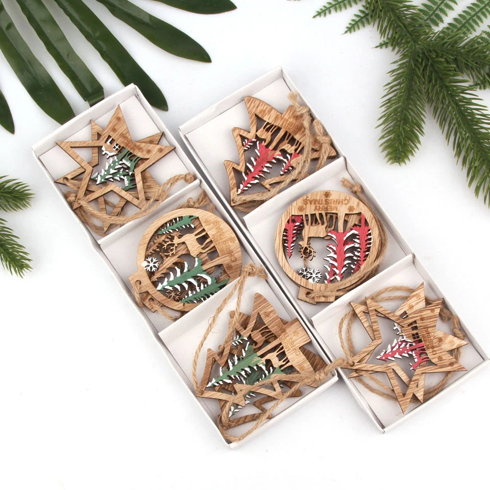 Ornement de Noël en bois arbre imprimé creux