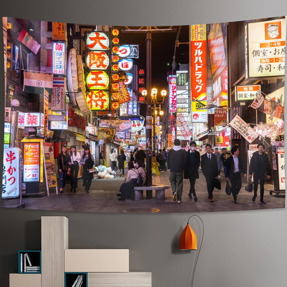Tenture murale japonaise accrochée dans une chambre à coucher ambiance zen
