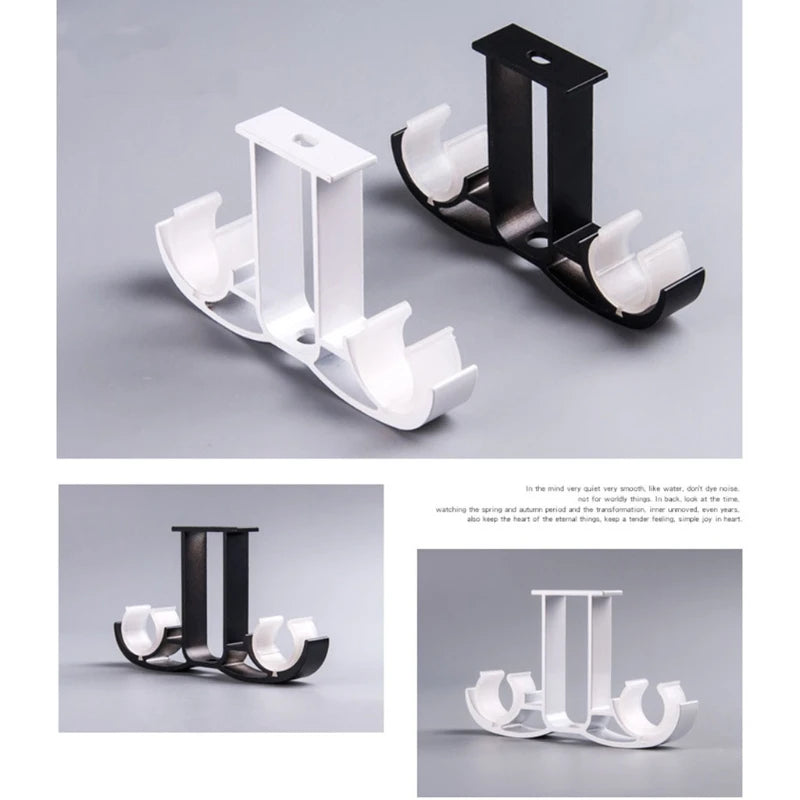 Support double tringle à rideau en alliage aluminium noir