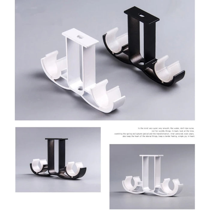 Support double tringle à rideau en alliage aluminium noir