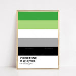 Cette œuvre colorée et géométrique représente la palette Pridetone de l'année 2014, créée pour célébrer la fierté LGBTQ+.