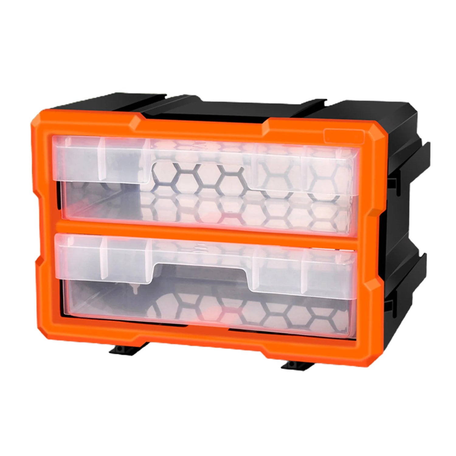 Boîte de rangement outils en plastique jaune et noir pour organisation atelier