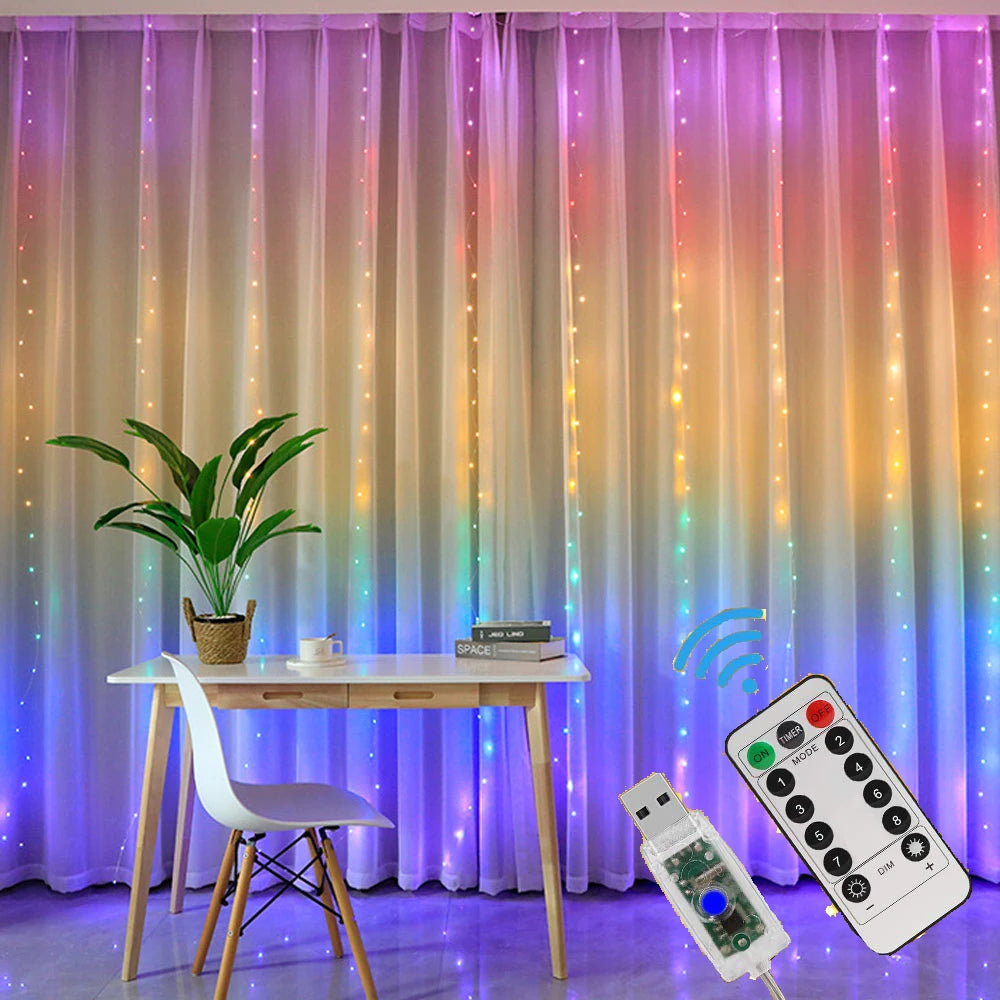 Guirlande rideau lumineuse LED 3m suspendue au plafond
