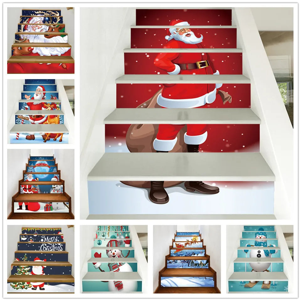 Autocollants père Noël pour escalier en PVC - Décoration murale festive