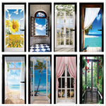 Sticker porte trompe l'oeil paysage saisons cabine téléphonique rouge
