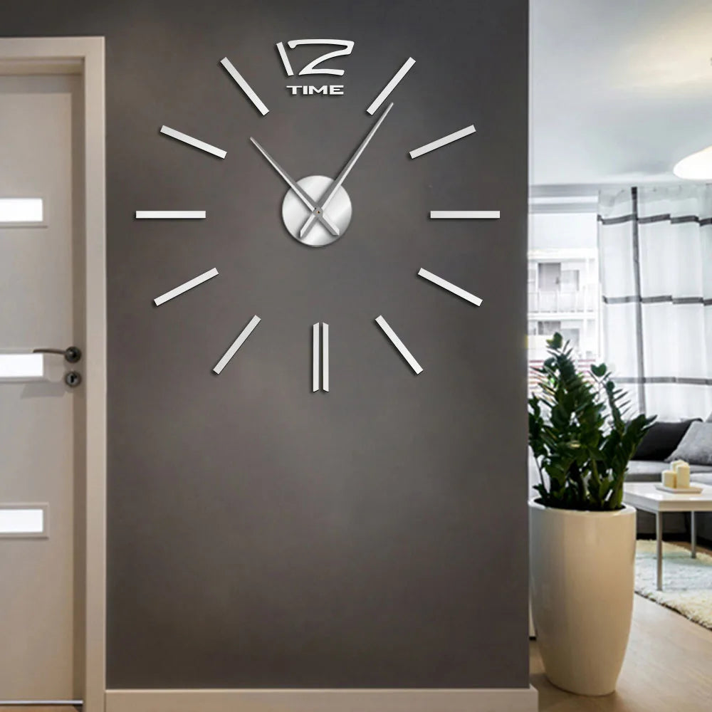 Horloge murale autocollante 3D design abstrait argent