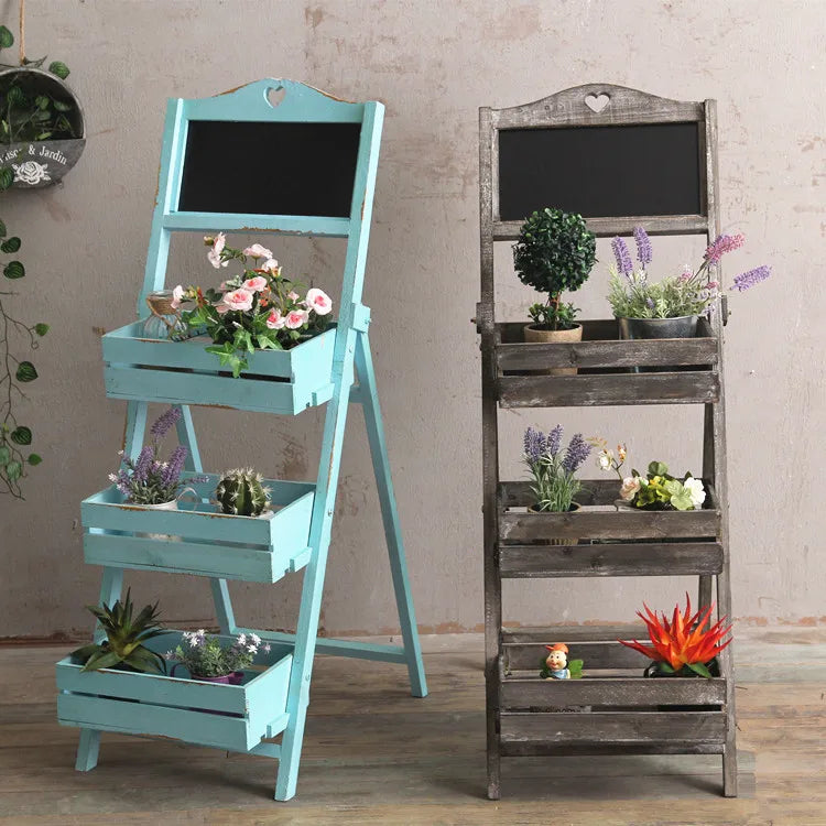 Support mural plantes design rétro bleu